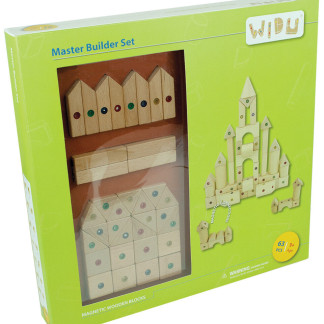 WIDU Magnetic Wooden Building Blocks, 63 Piece Master Builder Set