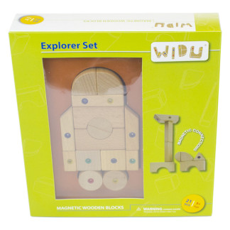 WIDU Magnetic Wooden Building Blocks, 21 Piece Explorer Set